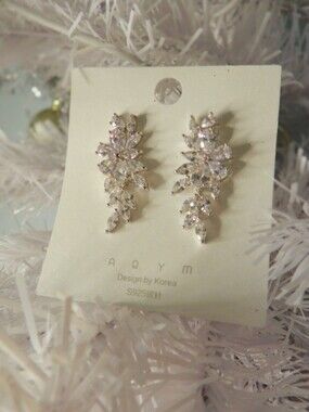 Crystal Leaf Drop Earrings - Gold-tone with Clear Stones